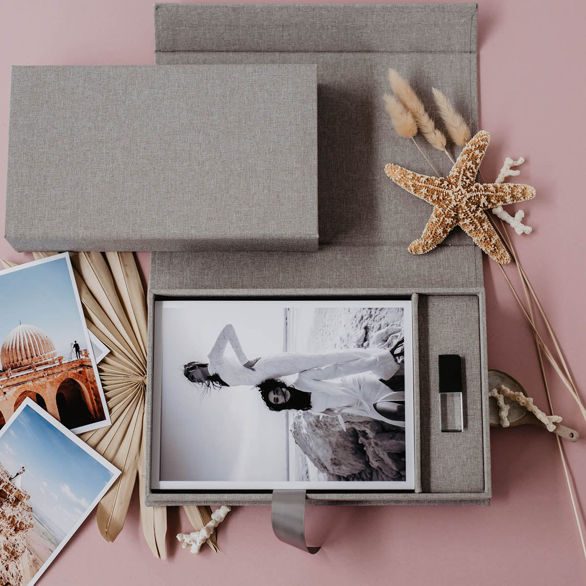 5x7 Light gray fabric photo box