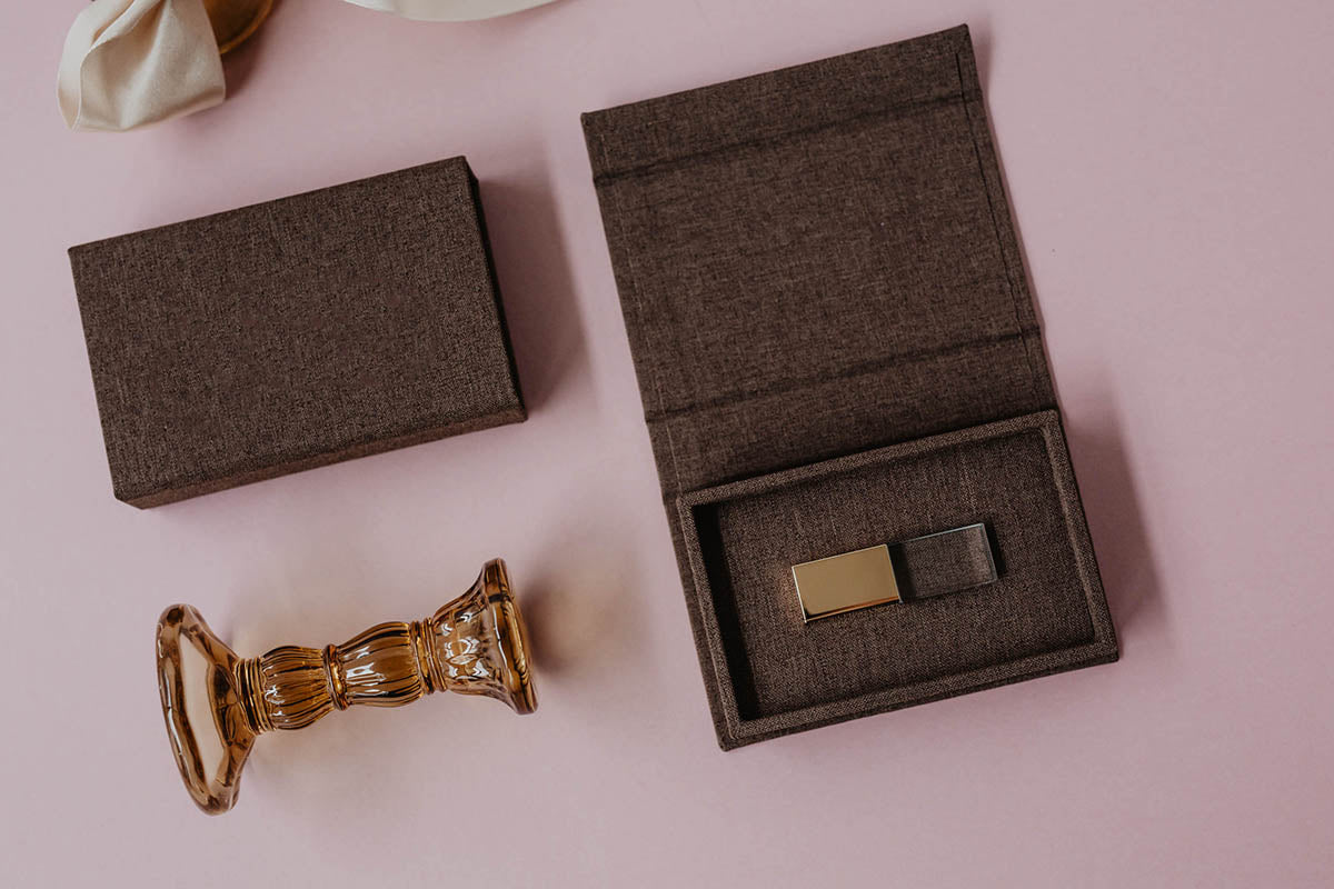 Choco brown fabric USB box