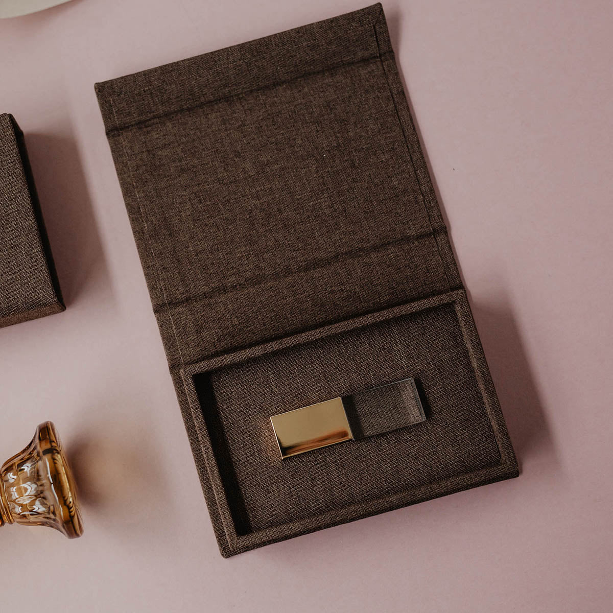 Choco brown fabric USB box