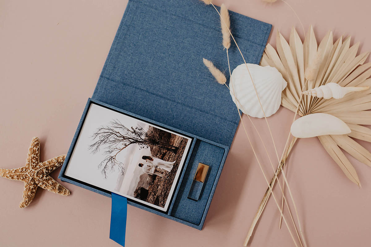 5x7 Ocean blue fabric photo box
