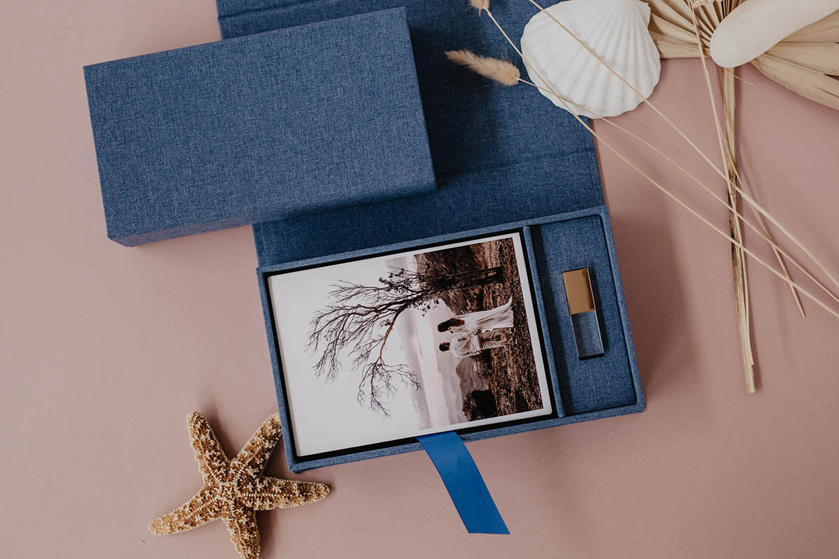 5x7 Ocean blue fabric photo box