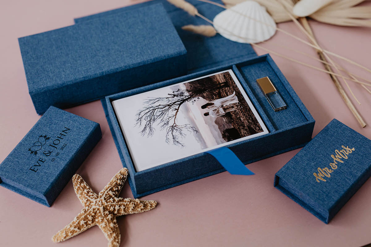 5x7 Ocean blue fabric photo box
