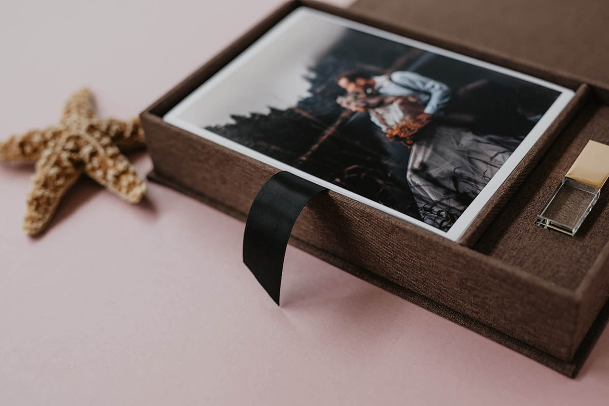 5x7 Choco brown fabric photo box