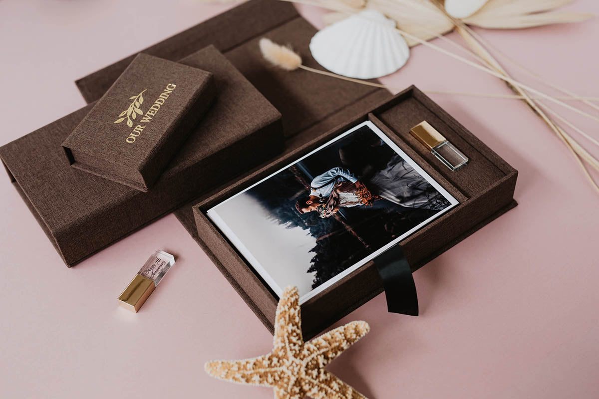 5x7 Choco brown fabric photo box