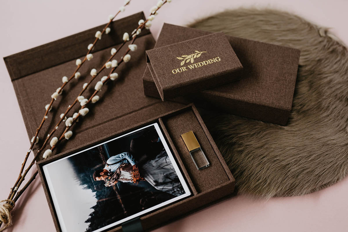 5x7 Choco brown fabric photo box