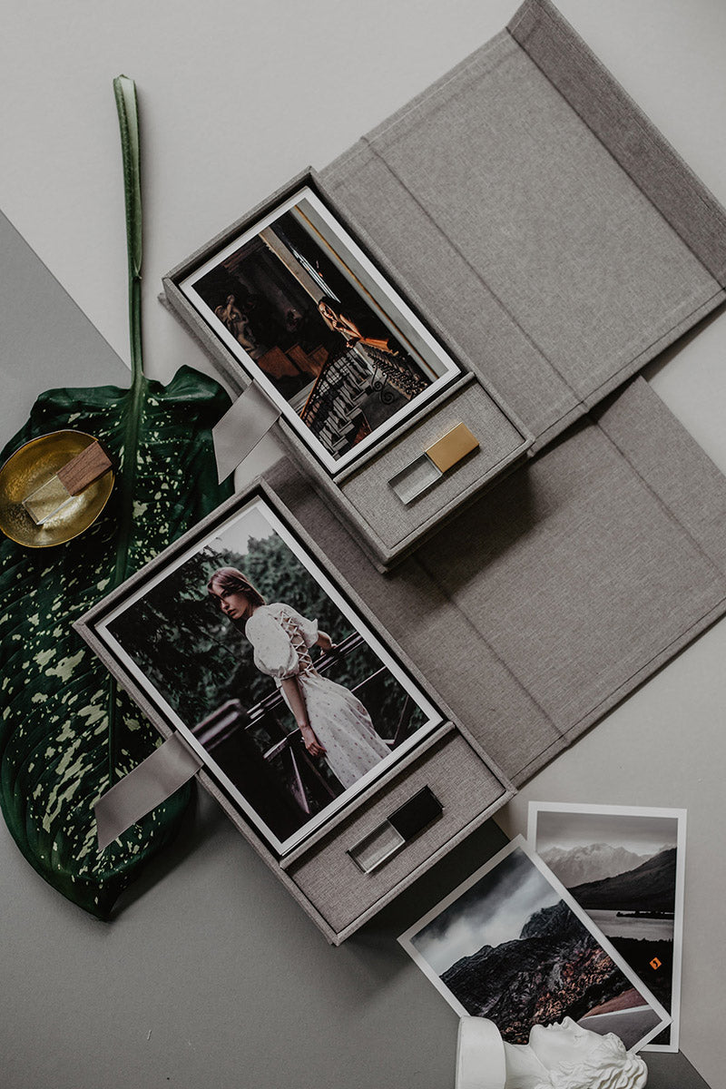5x7 Light gray fabric photo box