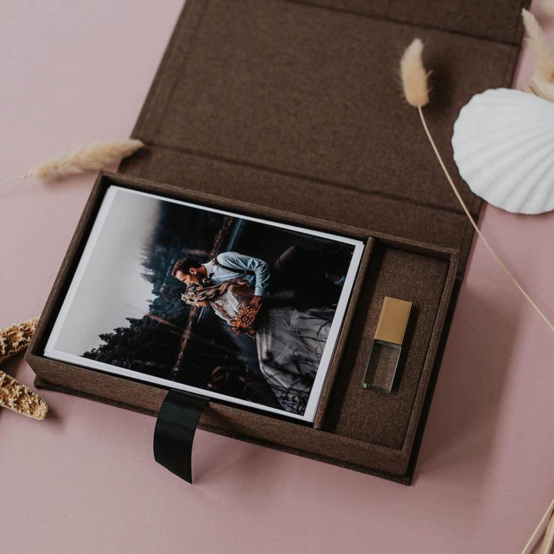 5x7 Choco brown fabric photo box