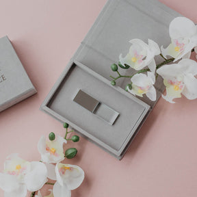 Gray velvet USB box