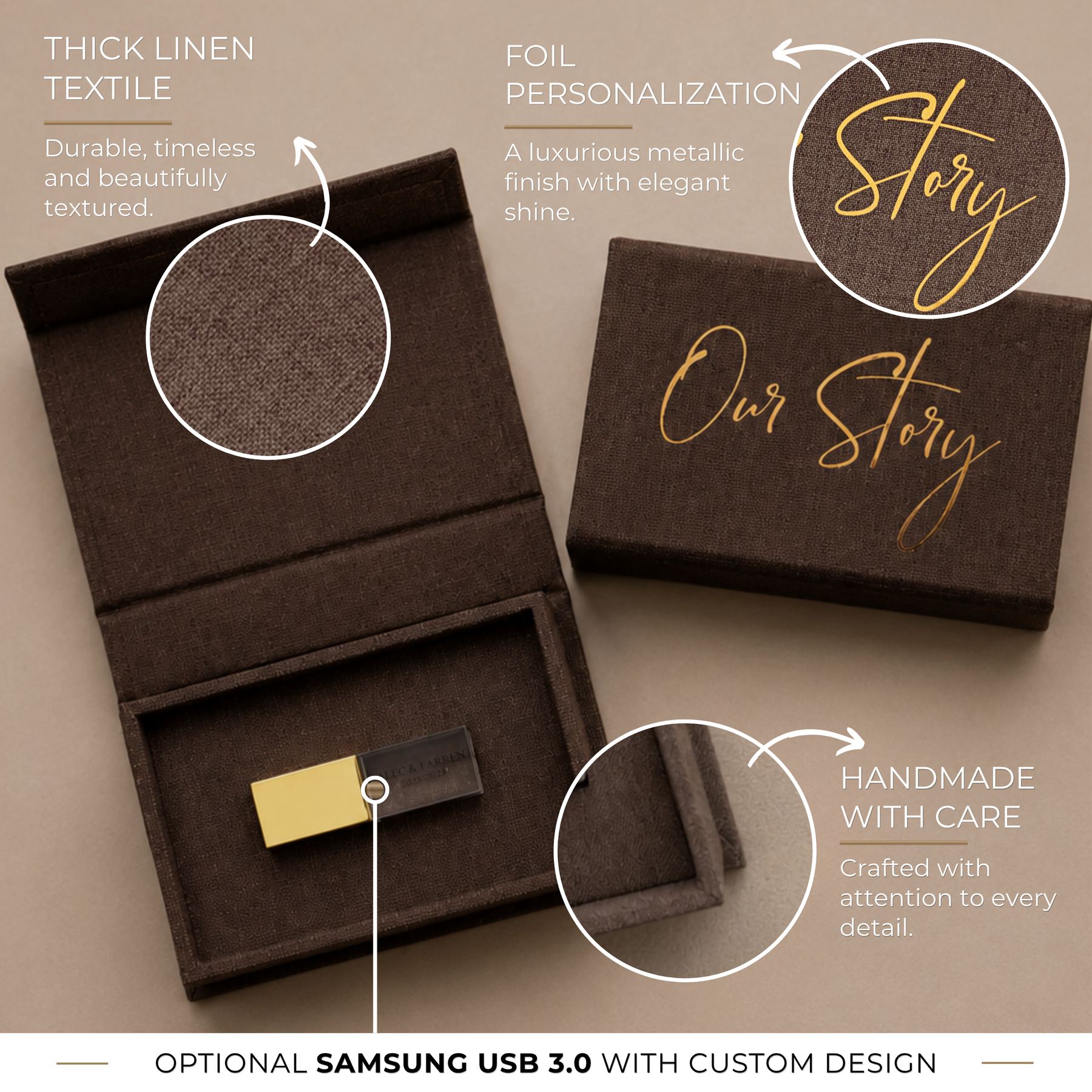 Choco brown fabric USB box